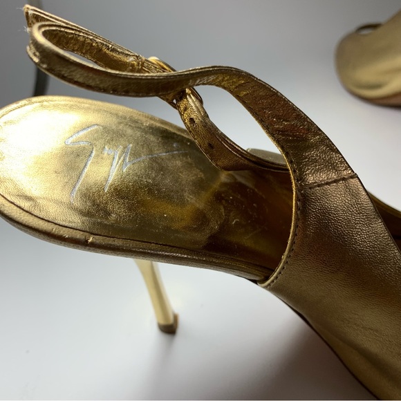 Giuseppe Zanotti Design Gold Leather slingback peeptoe heels EU size 39.5 US 9.5 - Picture 8 of 15